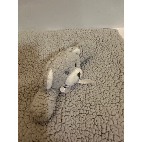 Blankets and Beyond Gray Teddy Bear Baby Lovey Sherpa Blankie Toy Bow Plush - Picture 4 of 7